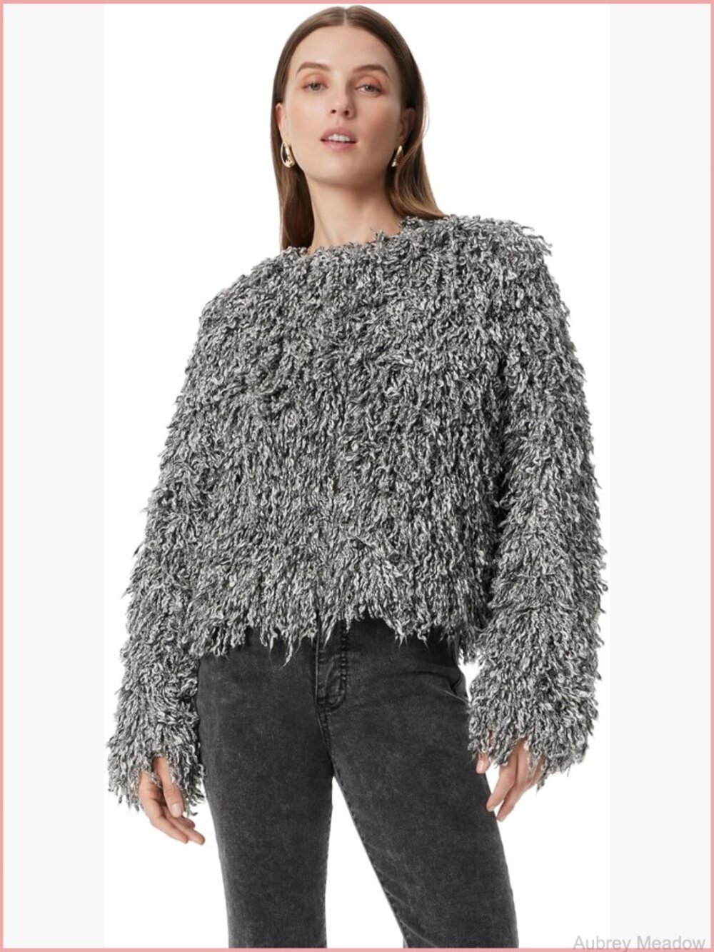 Shaggy Open Front Cardigan Sweater with Hook and Eye Closure
